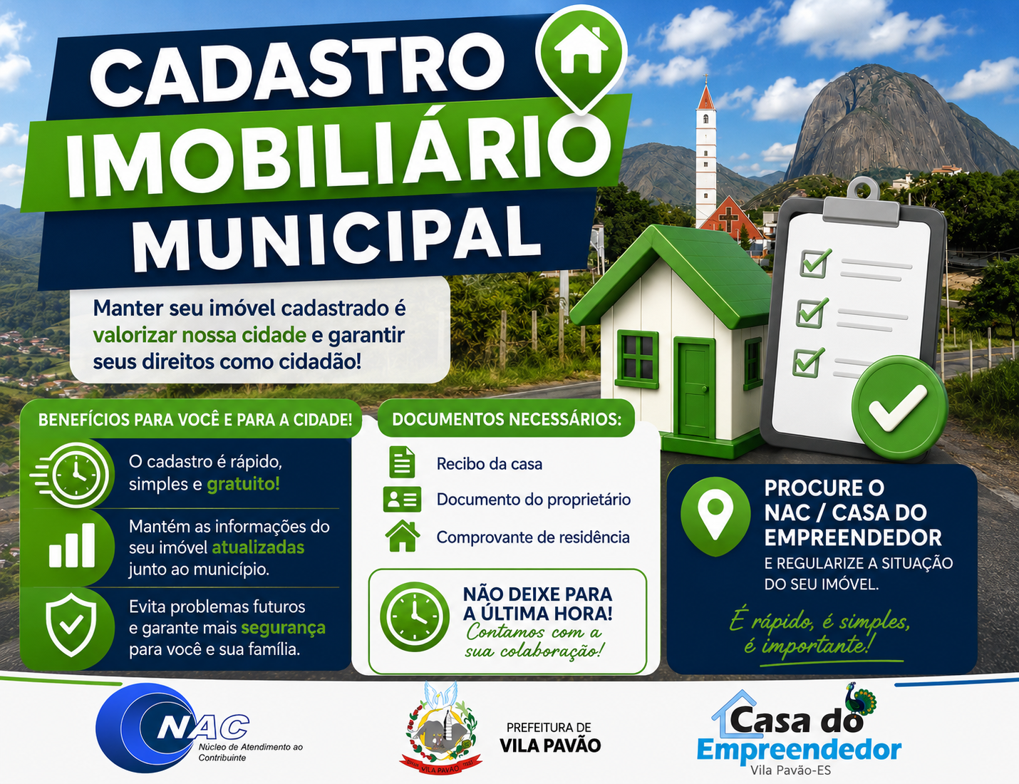NOTÍCIA: Prefeitura de Vila Pavão convoca proprietários de imóveis urbanos para realização do Cadastro Imobiliário Urbano