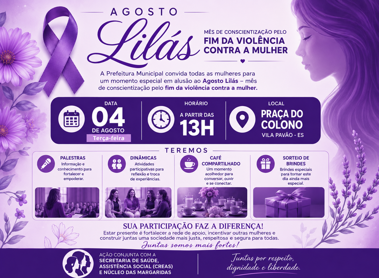 NOTÍCIA: Prefeitura promove programação especial da campanha Agosto Lilás em defesa das mulheres