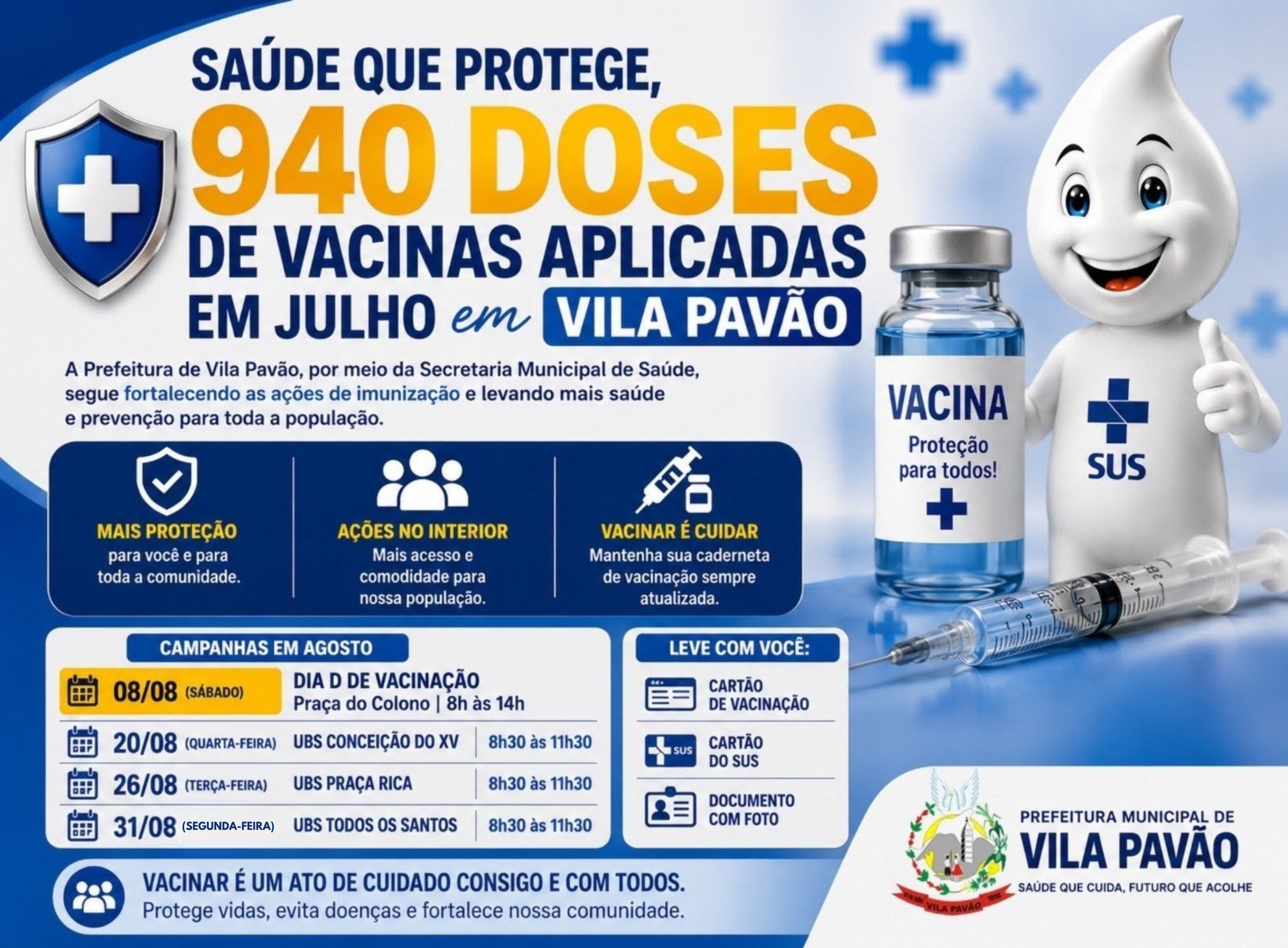 NOTÍCIA: Prefeitura intensifica ações de imunização e convoca população para atualizar a caderneta de vacina