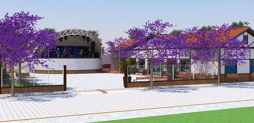 Projeto Arquitetônico da Praça Multiuso no centro da cidade, a praça será composta por um palanque