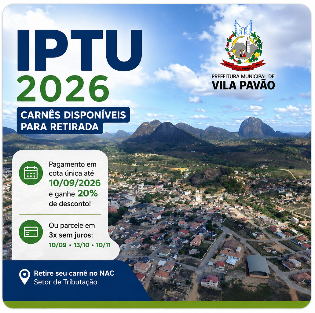 Imagem da notícia: Prefeitura disponibiliza carnês do IPTU 2026 com desconto de 20% para pagamento em cota única