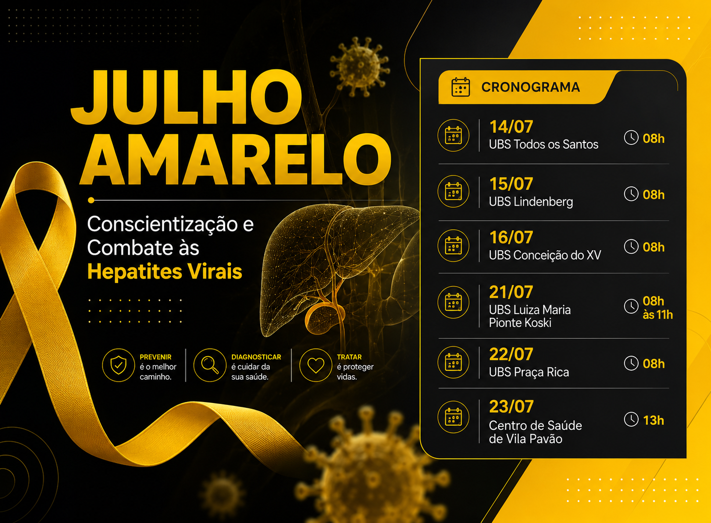 Imagem da notícia: Campanha Julho Amarelo: Secretaria de Saúde promoverá palestras de orientação sobre hepatites virais em Vila Pavão