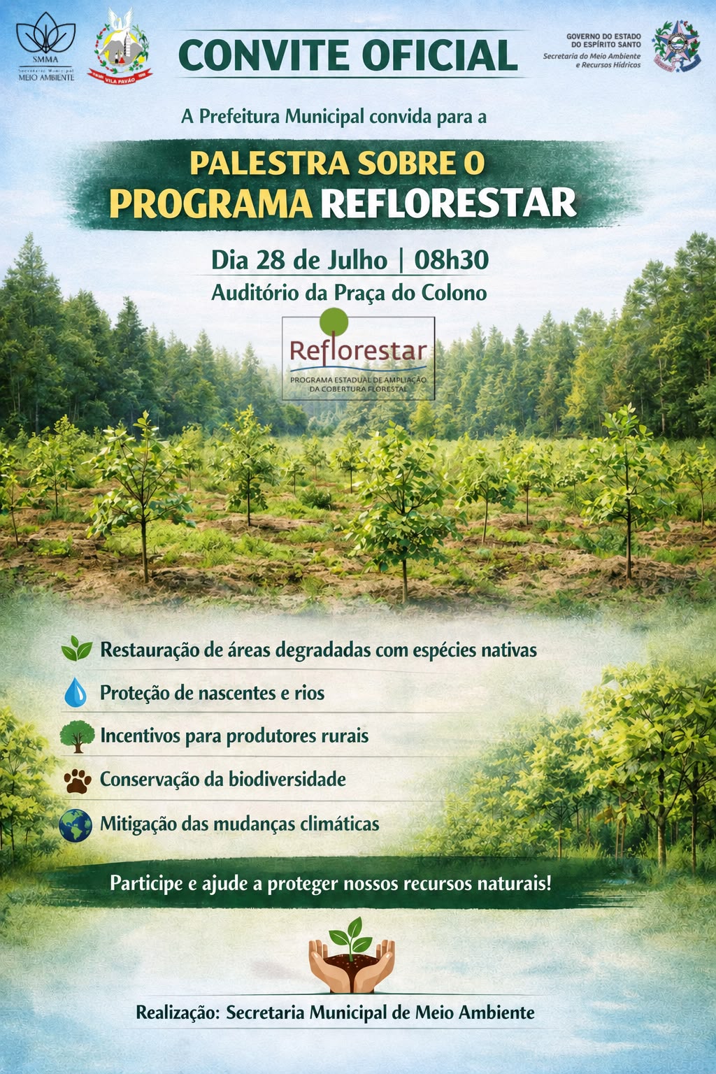Imagem da notícia: Prefeitura convida população para palestra sobre o Programa Reflorestar